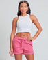 Pink Frayed Hem Drawstring Shorts