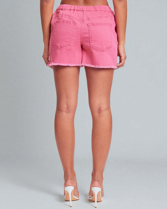 Short à ourlet brut avec cordon de serrage en rose