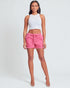 Pink Frayed Hem Drawstring Shorts