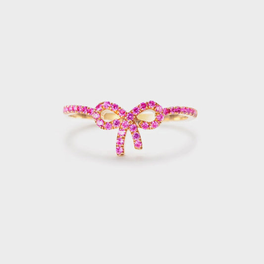Rose Gold Inlaid Zircon Bow Ring