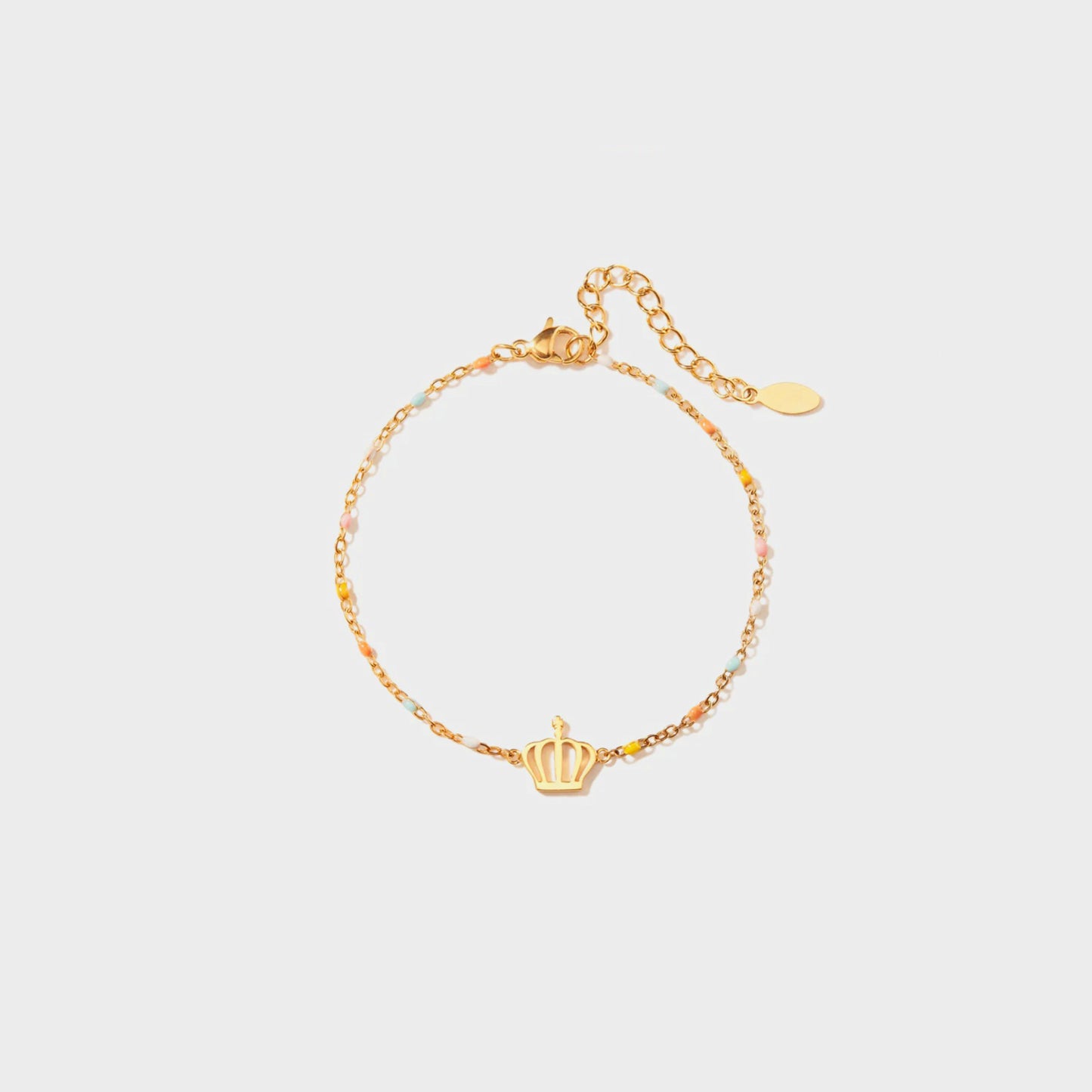 Gold Crown Charm Beaded Bracelet