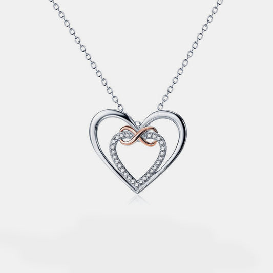 Silver Double Heart Zircon Pendant Necklace