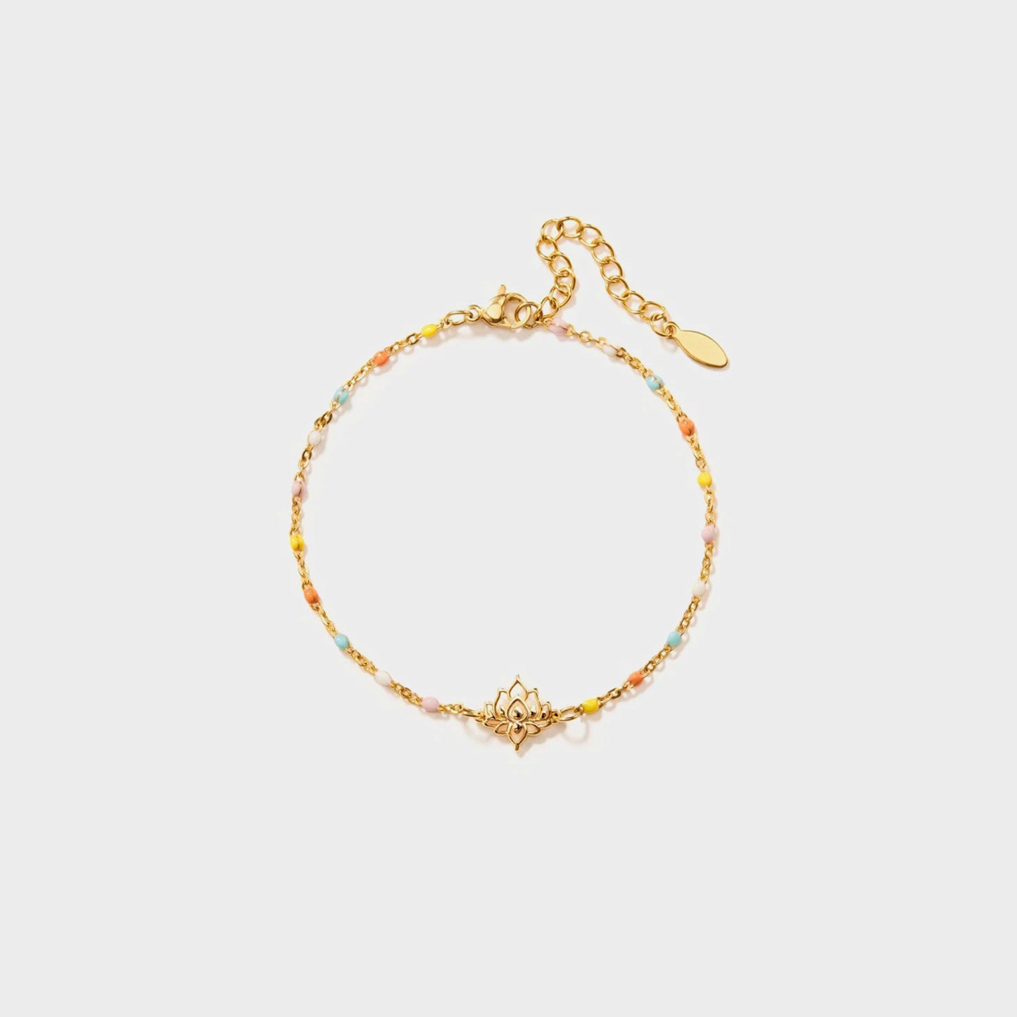Gold Lotus Flower Charm Beaded Bracelet