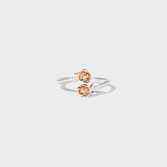 Silver Double Roses Zircon Bypass Ring