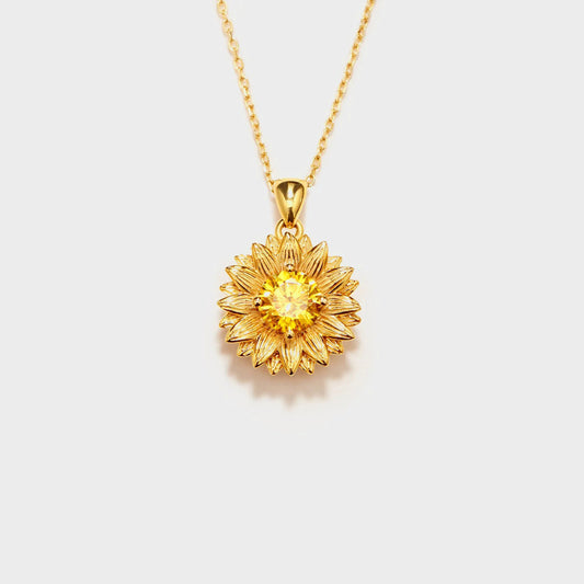 Gold Sunflower Zircon Pendant Necklace