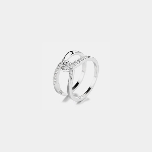 Silver Twisted Inlaid Zircon Double Band Ring