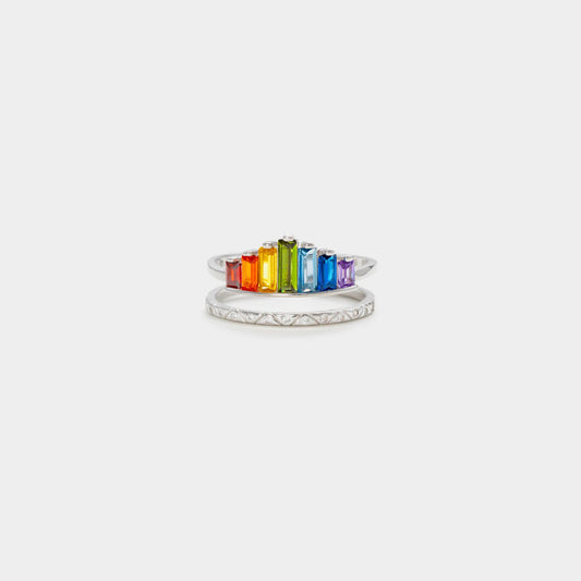 Rainbow Zircon Crown Double Band Ring