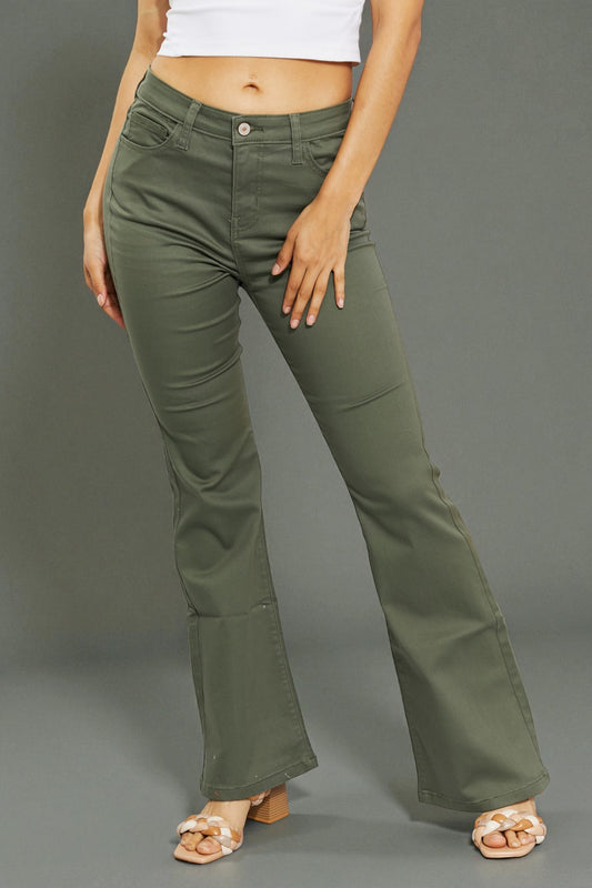 High-Rise Bootcut Jeans in Matcha Green