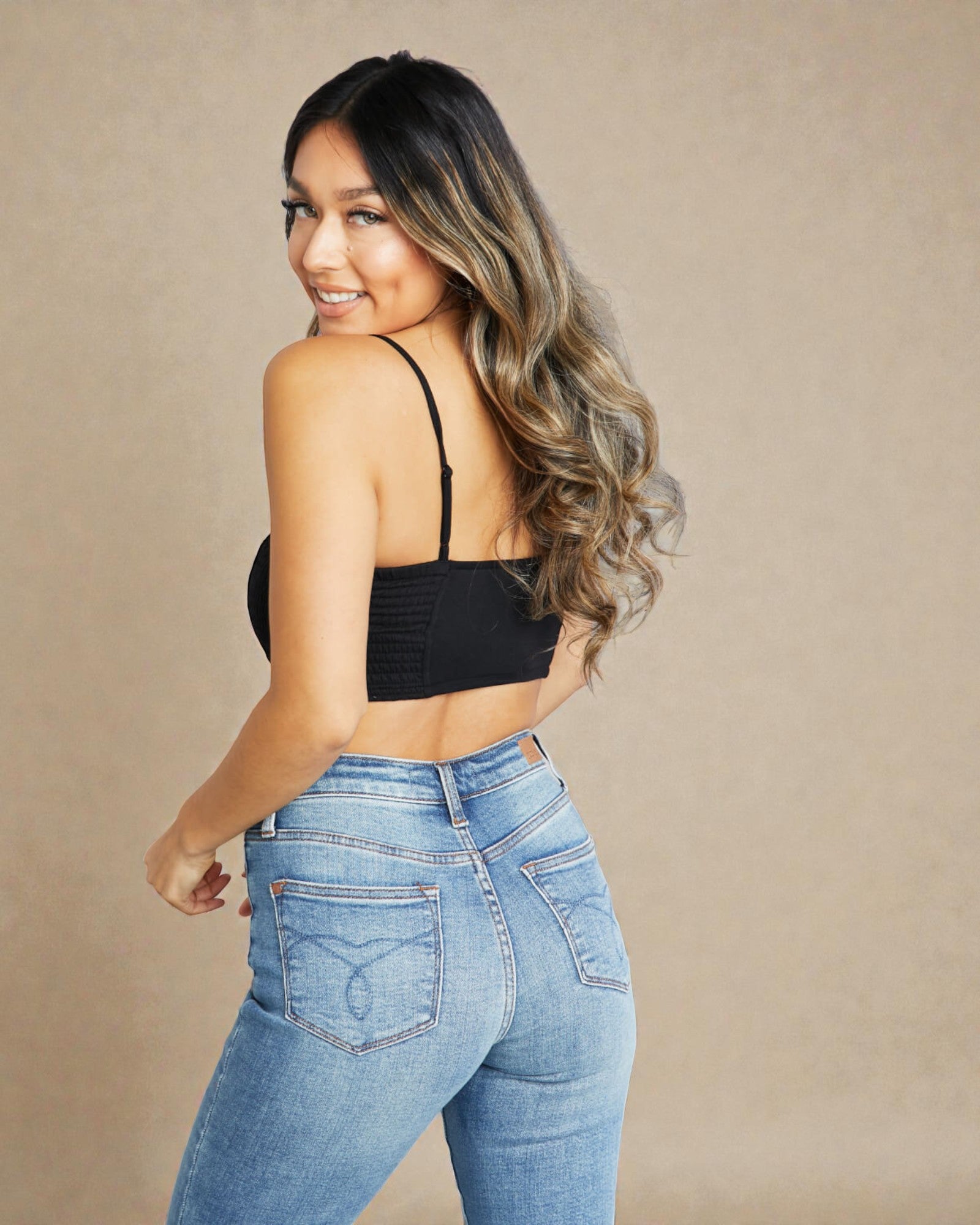 Black Smocked Adjustable Strap Bralette