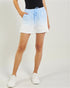 Person wearing light blue and white gradient shorts on a plain background