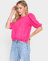 Jersey de media manga con cuello redondo en fucsia