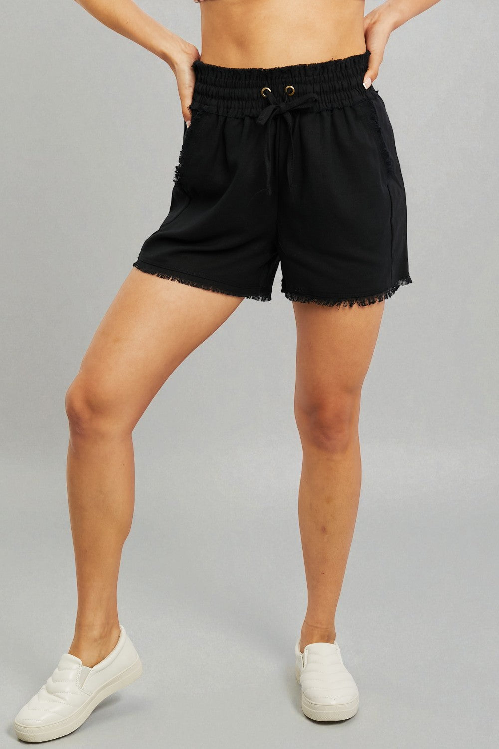 Black Drawstring High Waisted Shorts