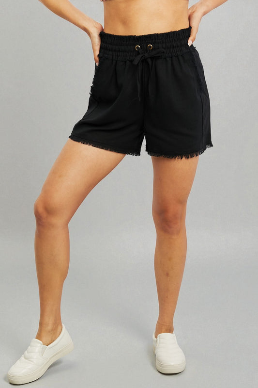 Black Drawstring High Waisted Shorts