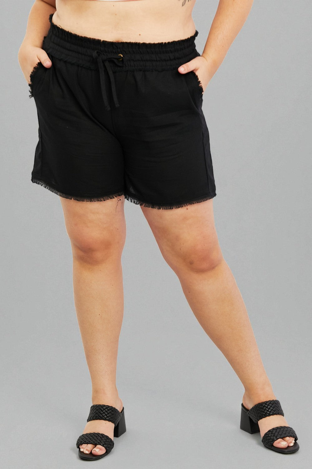 Black Drawstring High Waisted Shorts