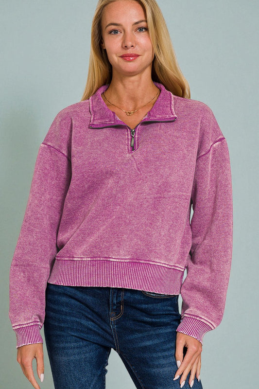 Orchid Washed Half Zip Pullover