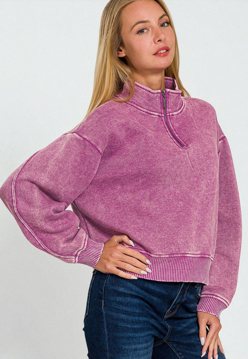 Orchid Washed Half Zip Pullover