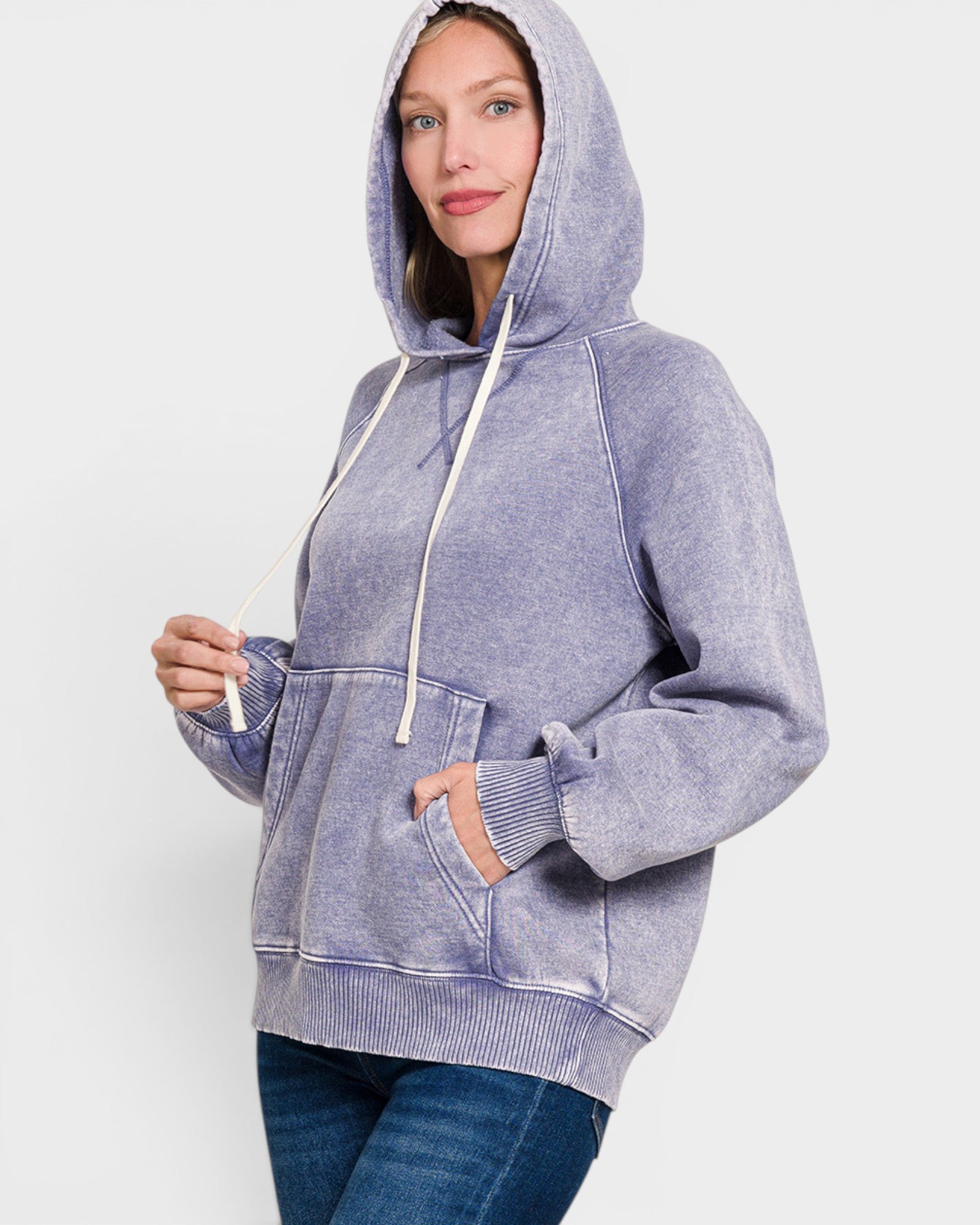 Washed Lavender Hooded Pullover Sweatshirt