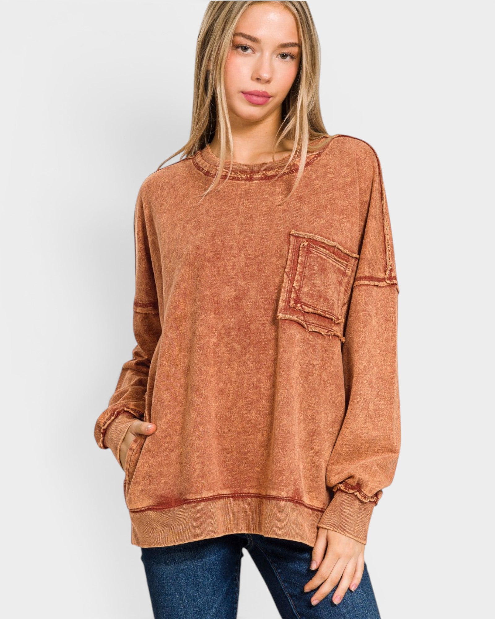 Rust Mineral Wash Cotton Sweatshirt