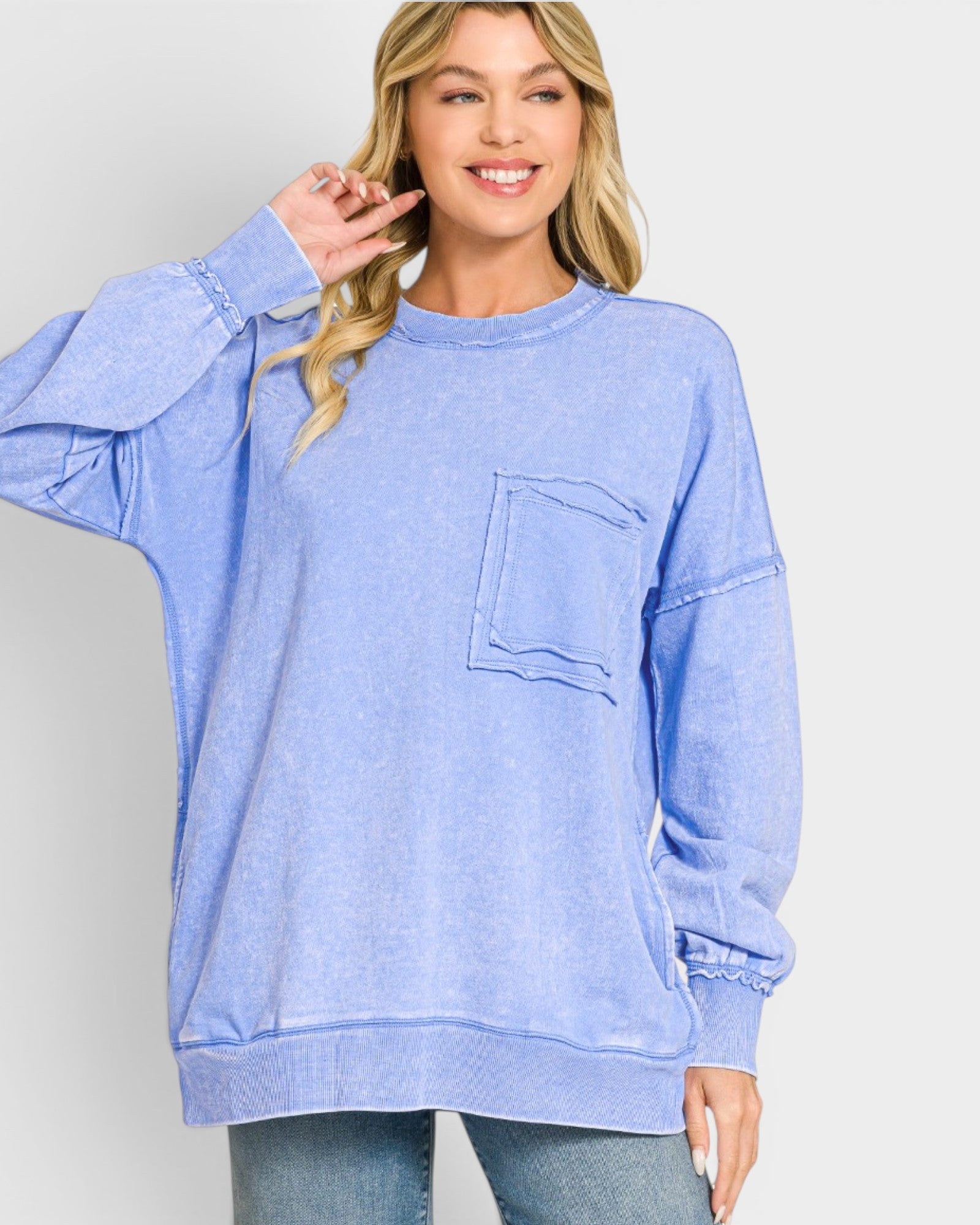 Cornflower Blue Mineral Wash Cotton Sweatshirt