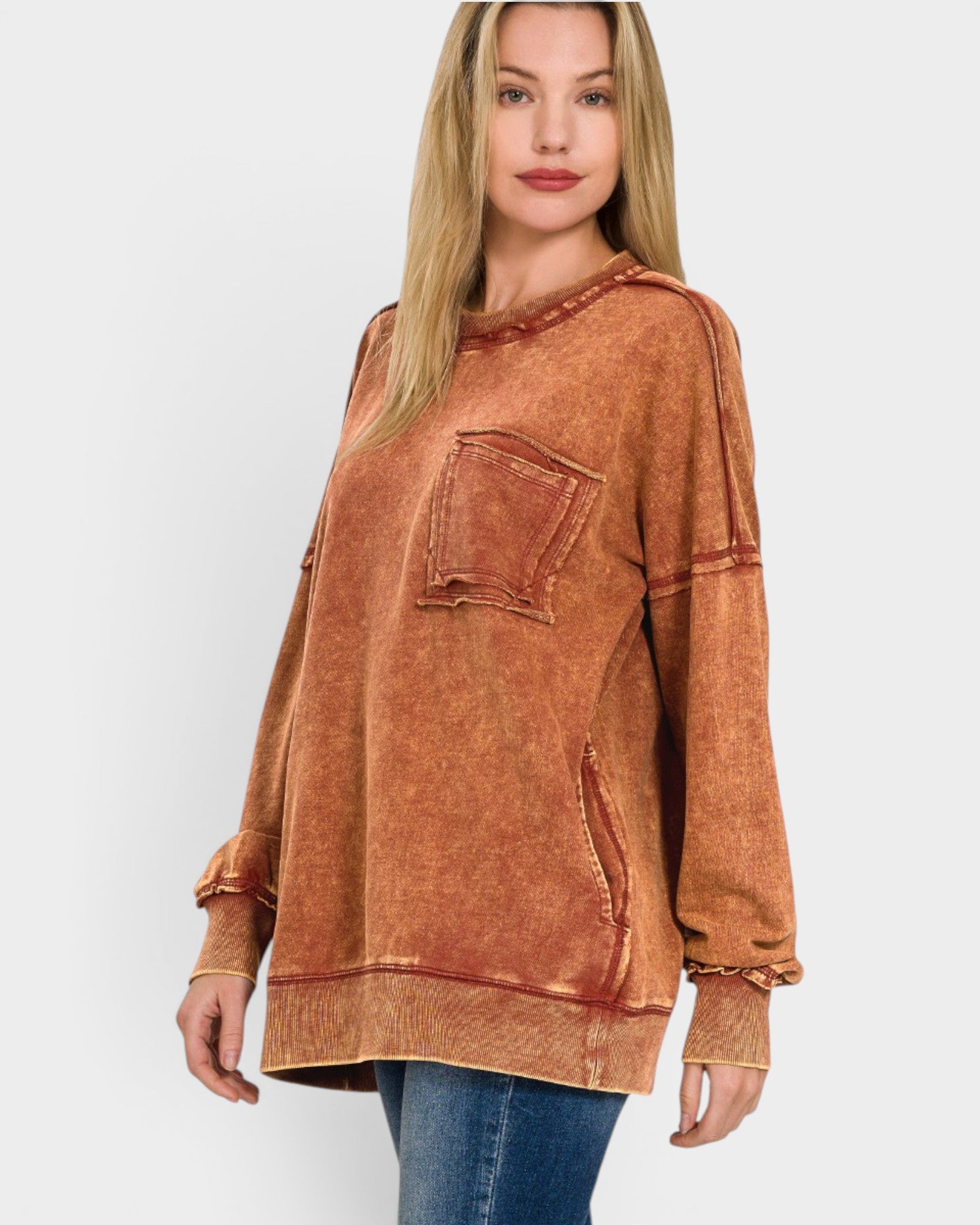 Rust Mineral Wash Cotton Sweatshirt