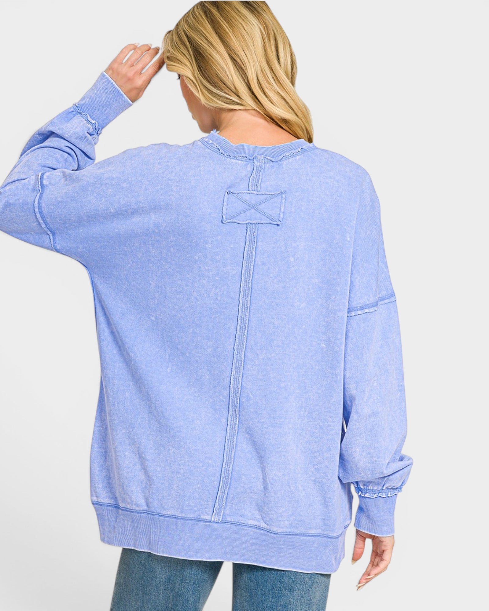 Cornflower Blue Mineral Wash Cotton Sweatshirt