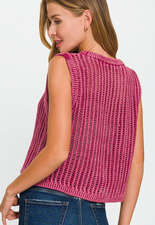 Berry Open Knit Sleeveless Sweater