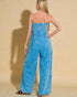 Mineral Blue Strapless Wide Leg Jumpsuit