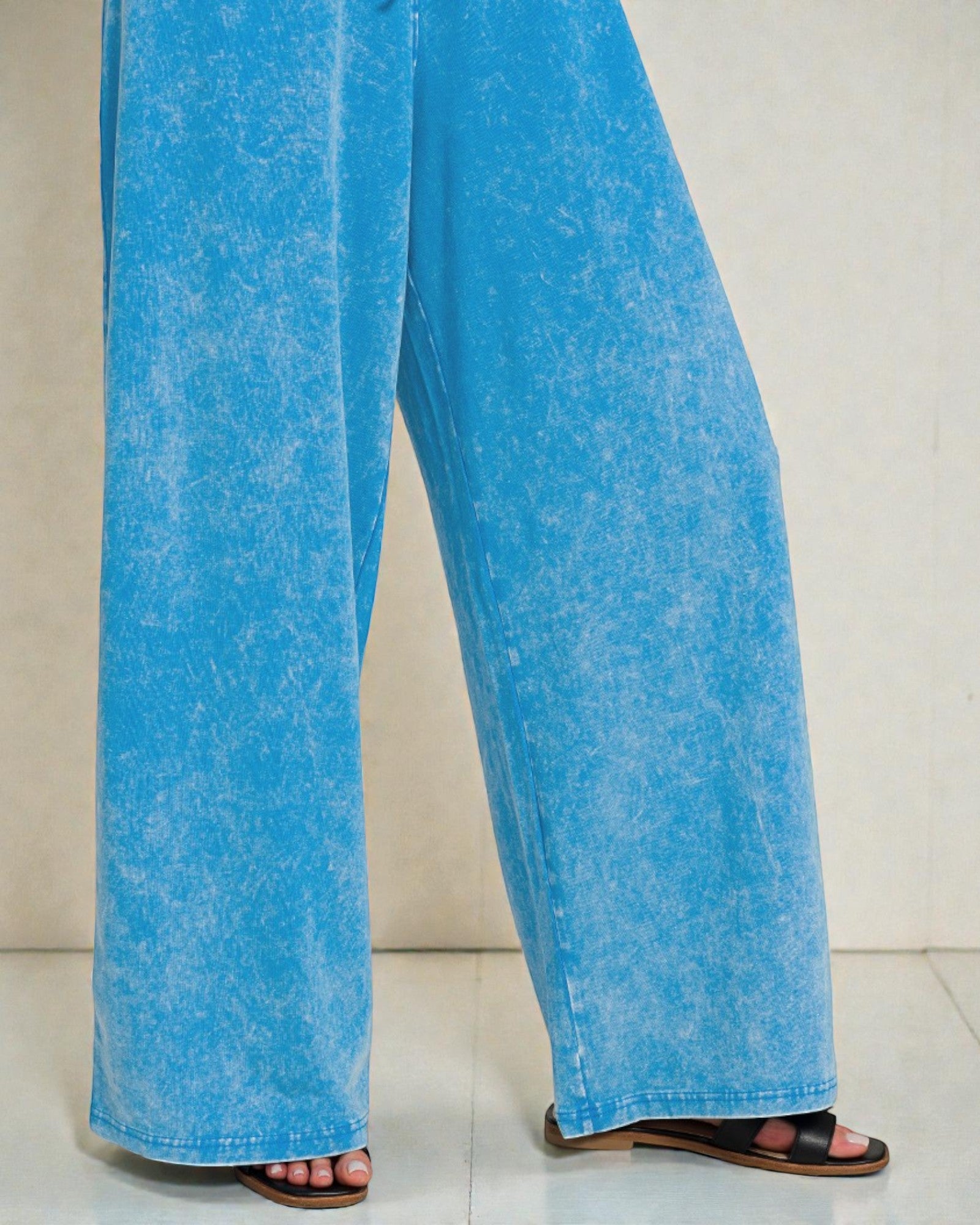 Mineral Blue Strapless Wide Leg Jumpsuit