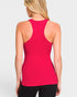 Person wearing a red tank top on a plain background