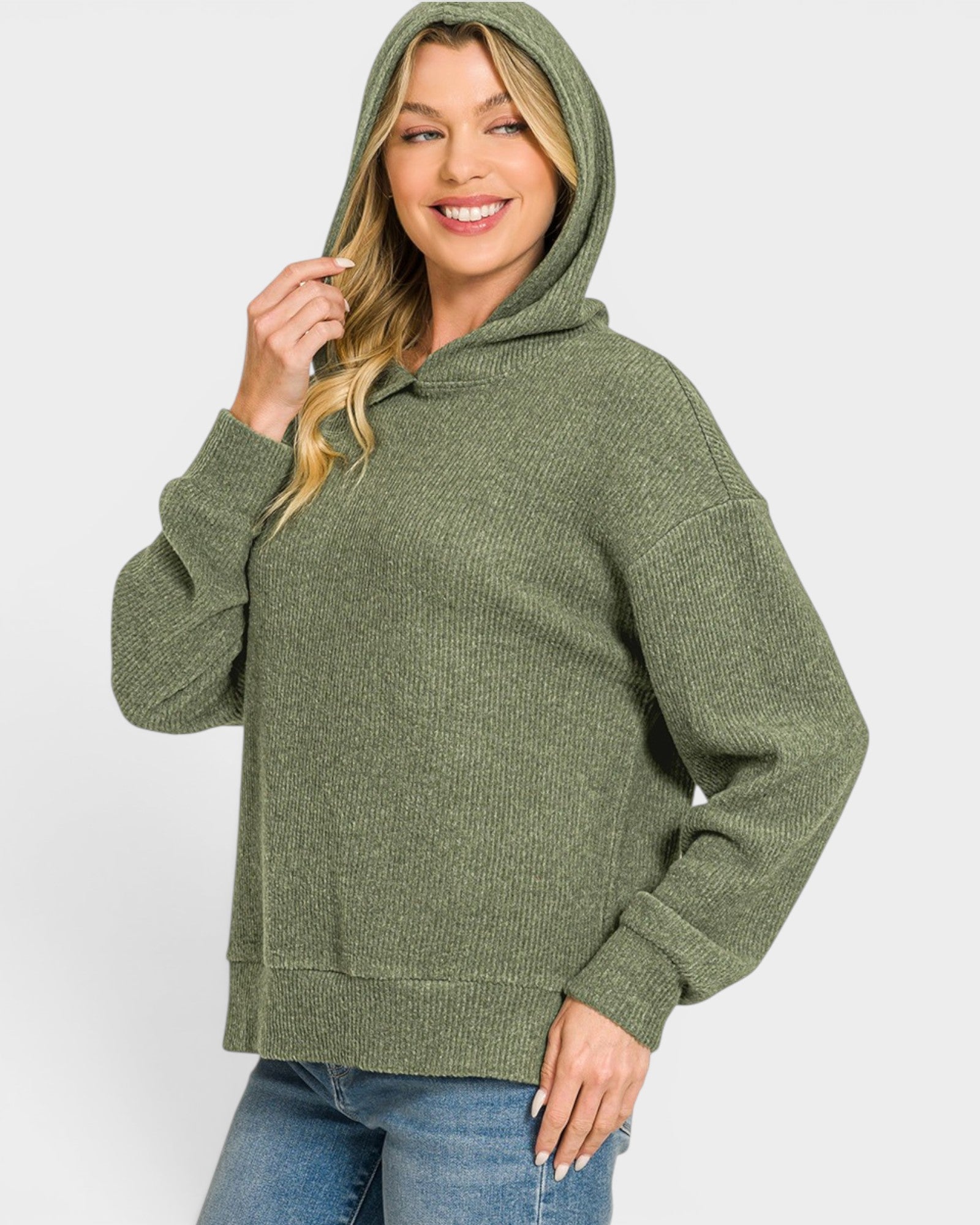 Dark Olive Hacci Knit Hoodie