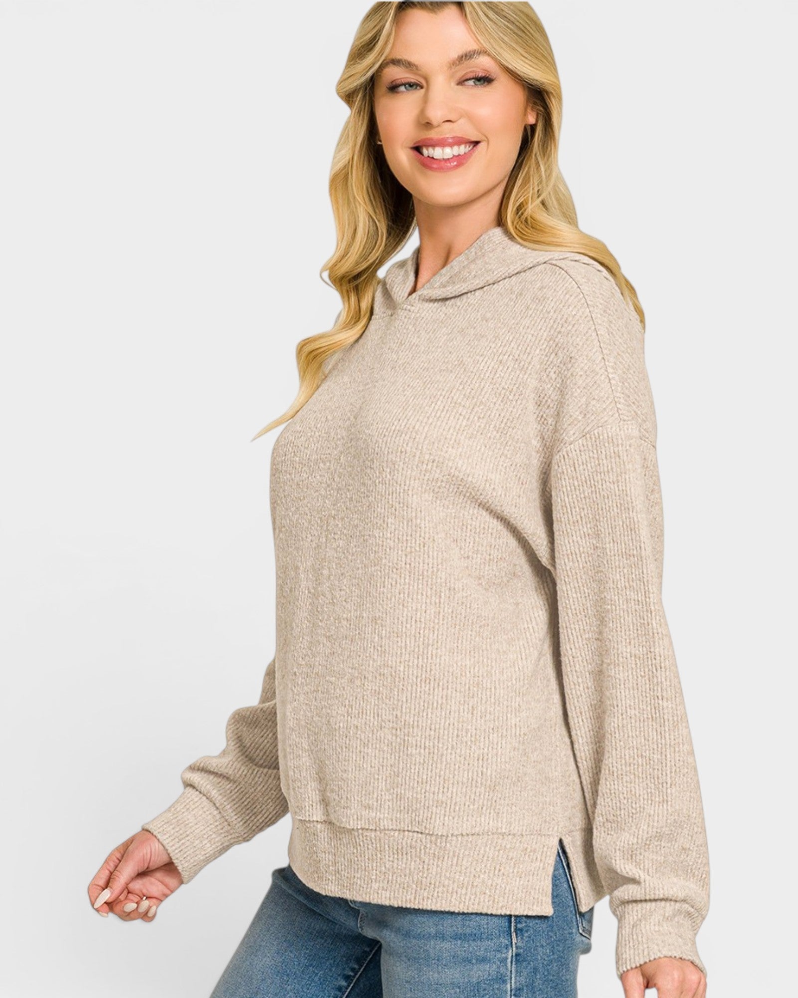 Heather Mocha Hacci Knit Hoodie