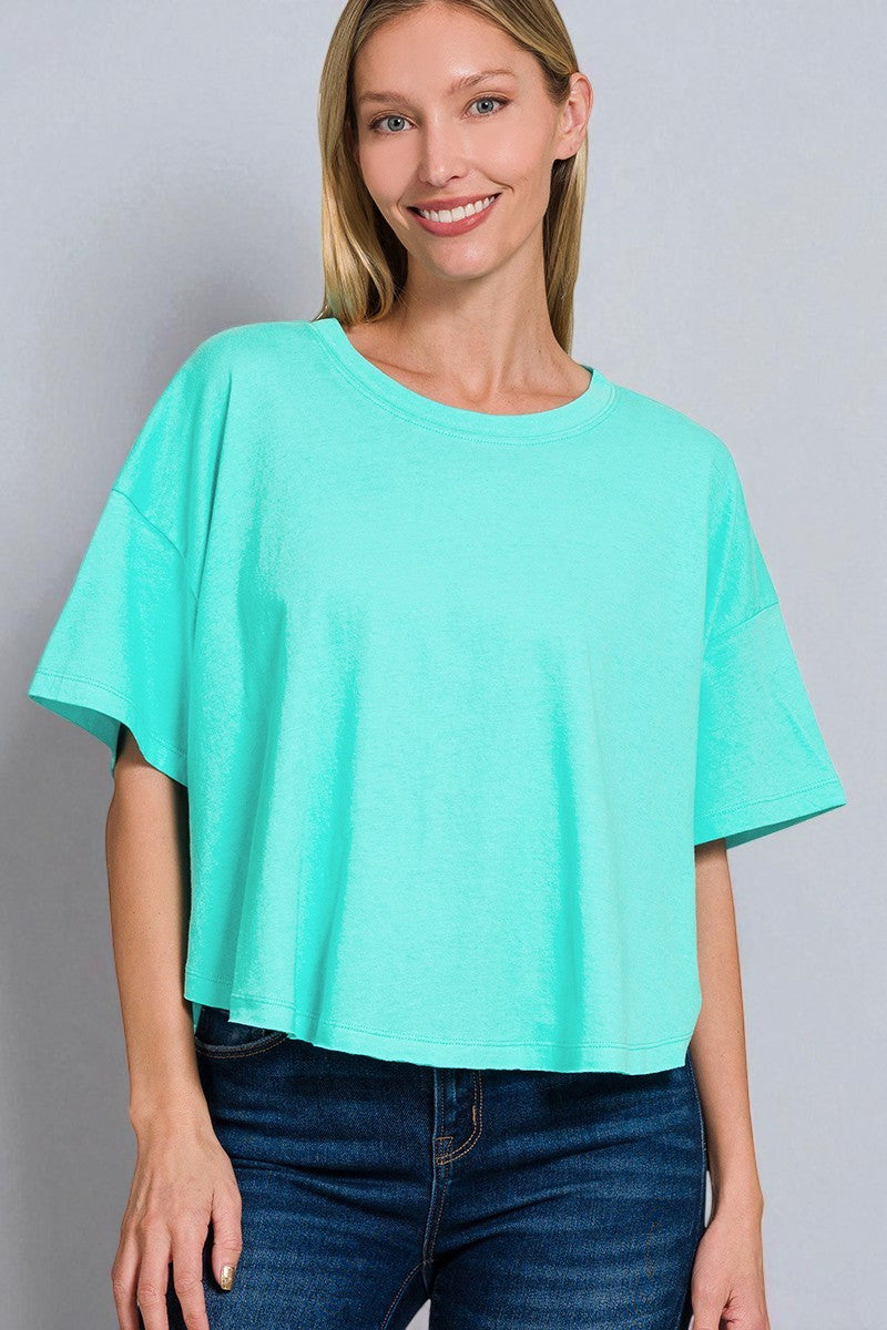 Aqua Boxy Cropped Tee