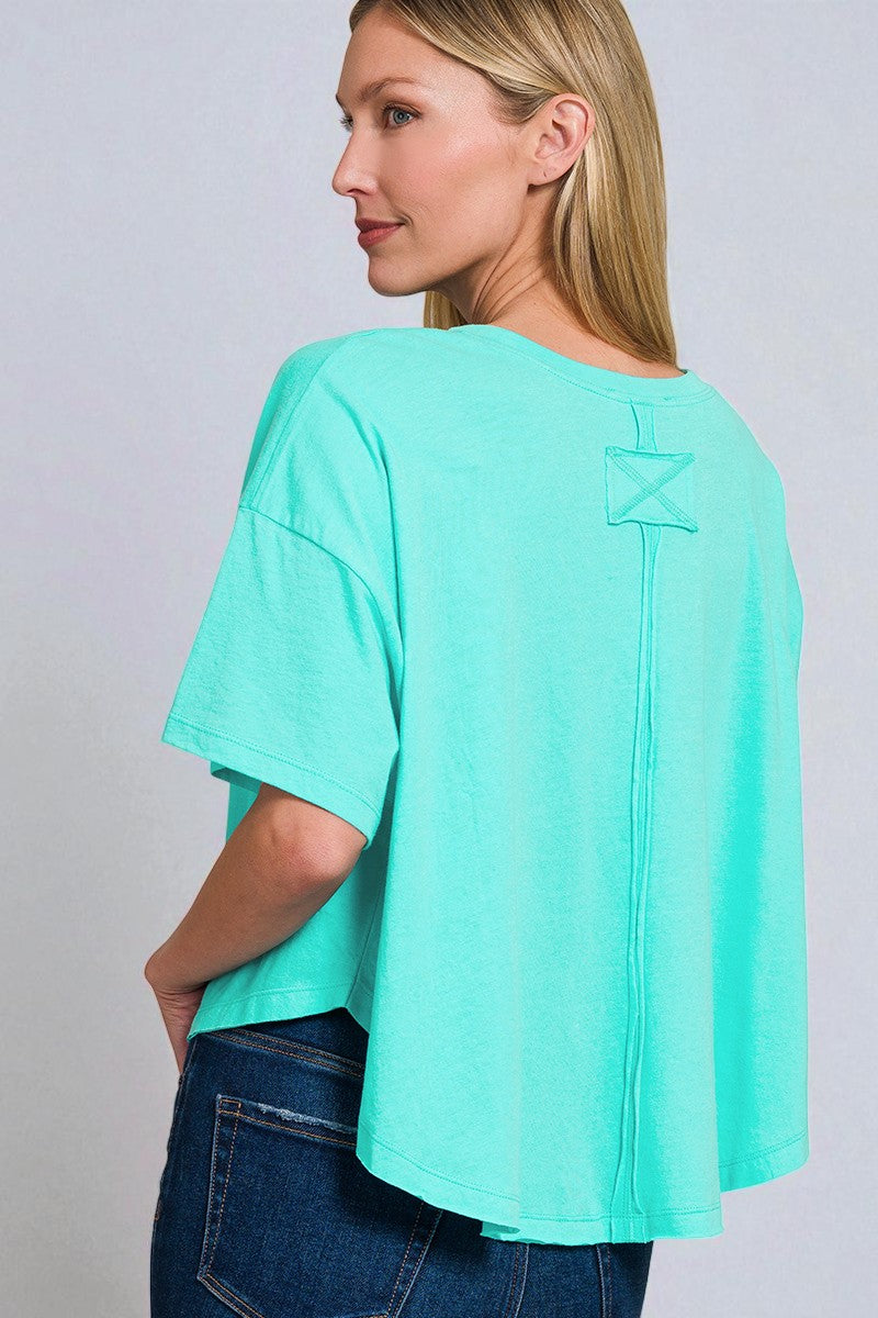 Aqua Boxy Cropped Tee