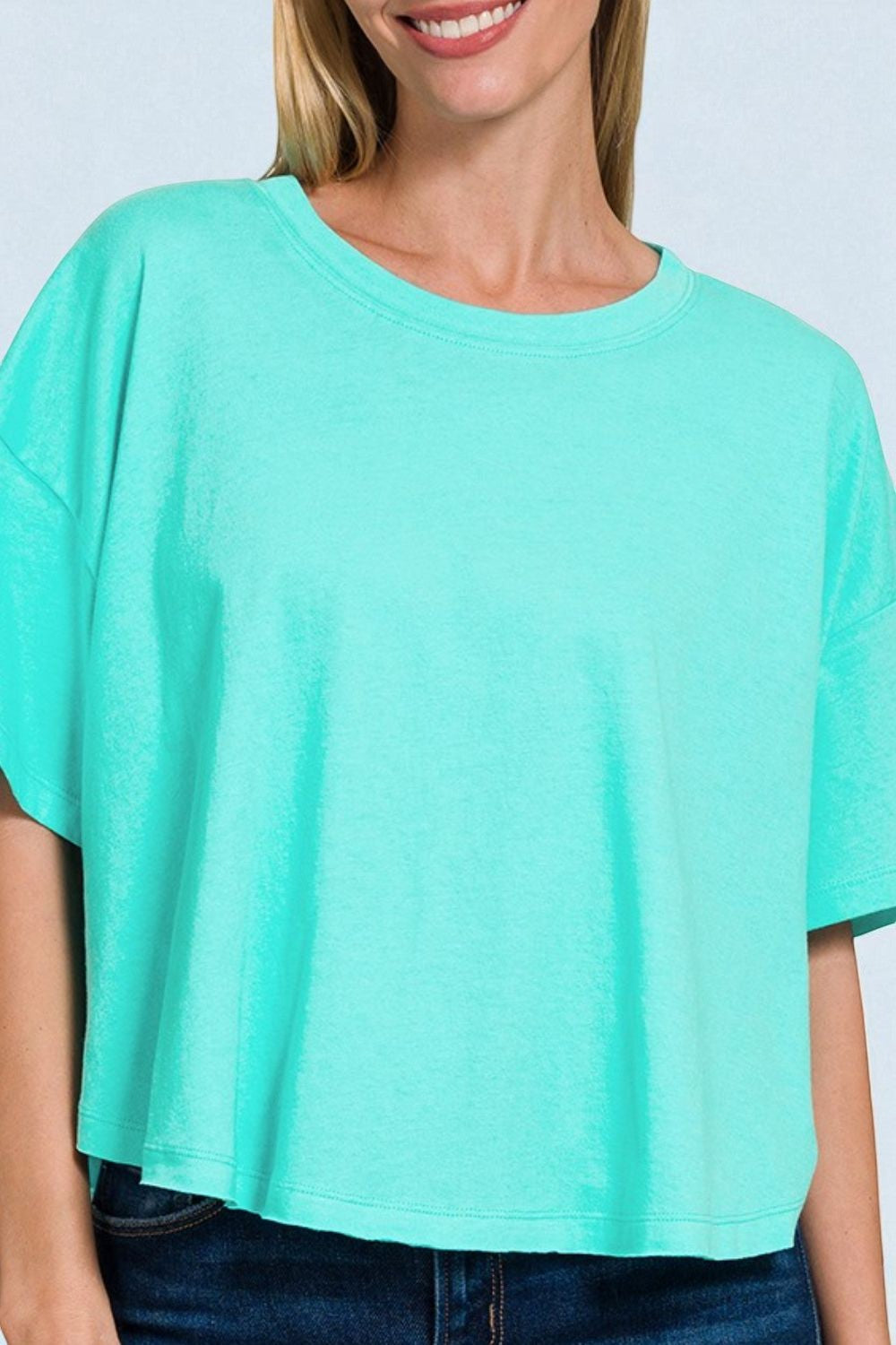 Aqua Boxy Cropped Tee