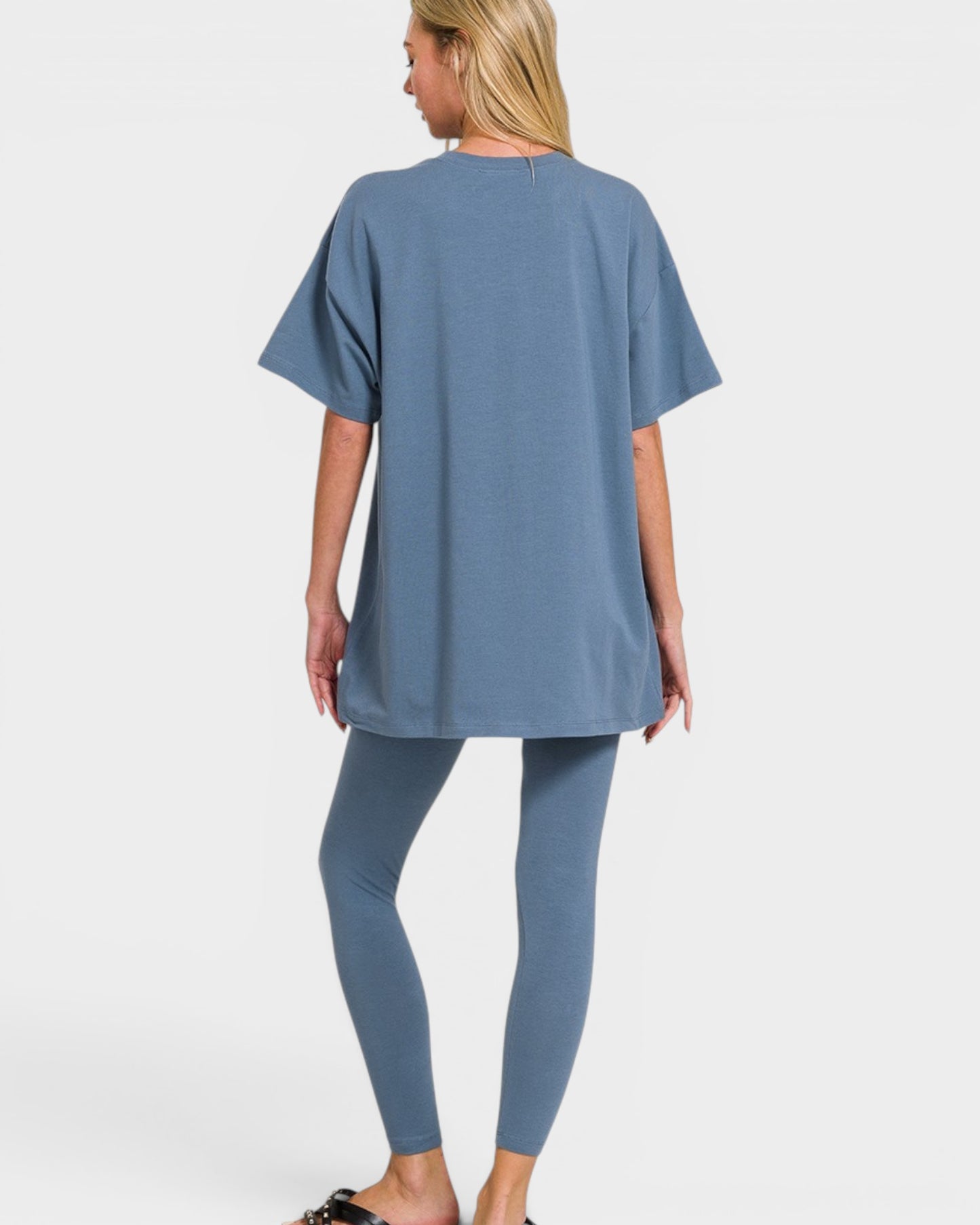 Dusty Blue Oversized Tee & Leggings Set