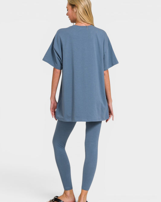 Dusty Blue Oversized Tee & Leggings Set