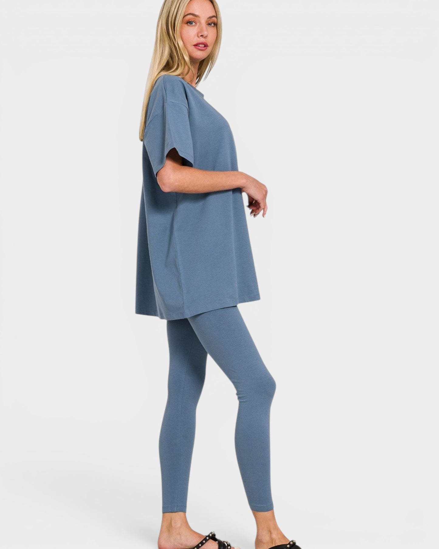Dusty Blue Oversized Tee & Leggings Set