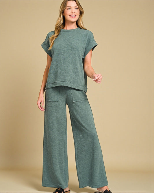 Sage Knit Tee & Wide Leg Pants Set