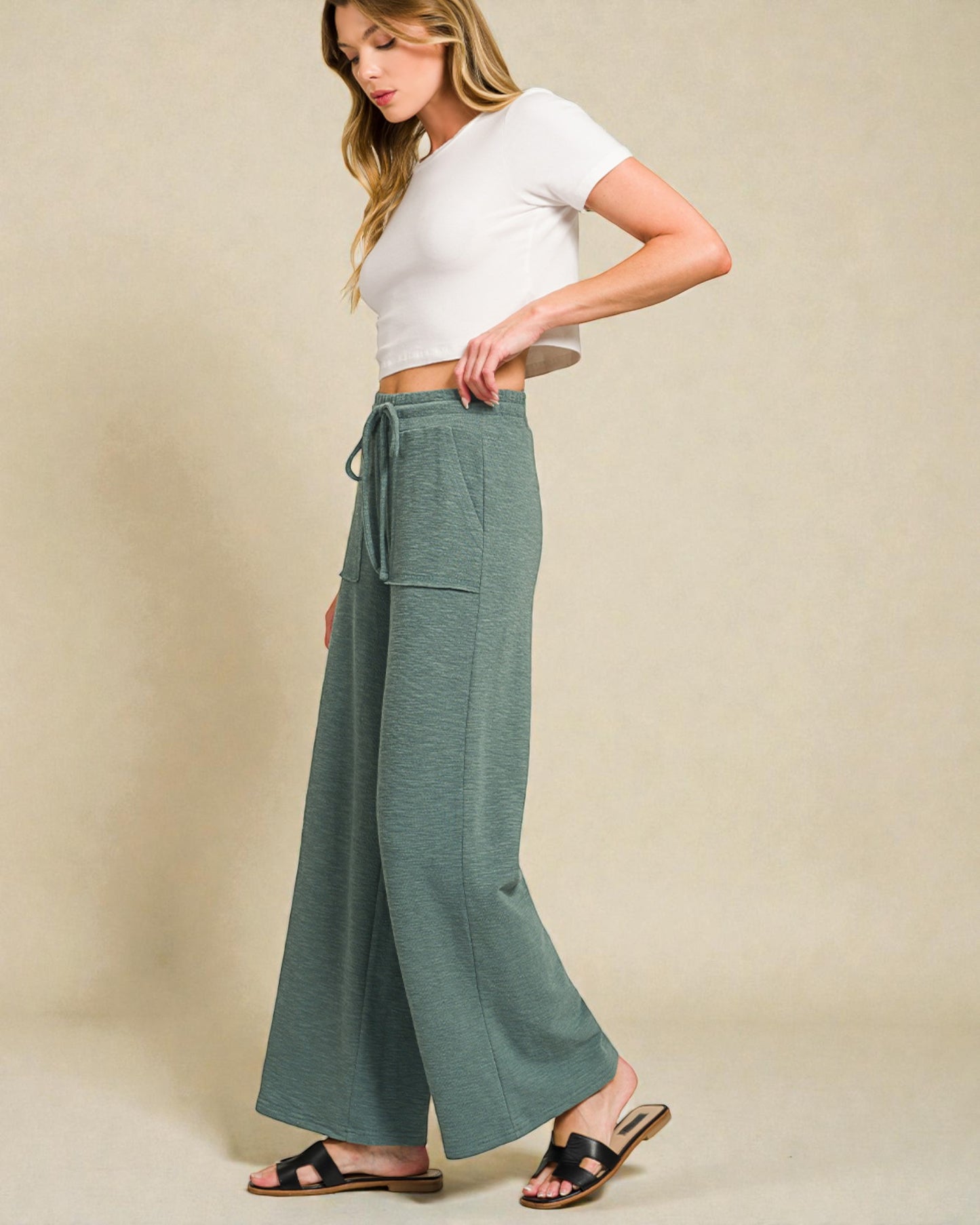 Sage Knit Tee & Wide Leg Pants Set
