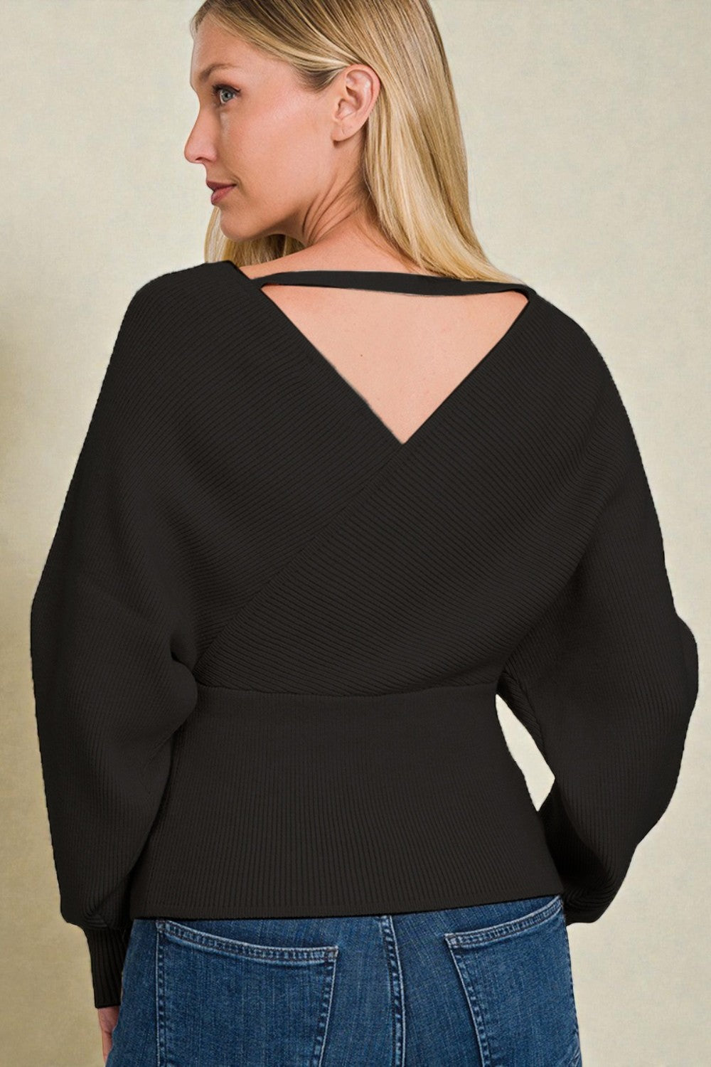Black Wrap V-Neck Sweater