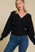 Black Wrap V-Neck Sweater