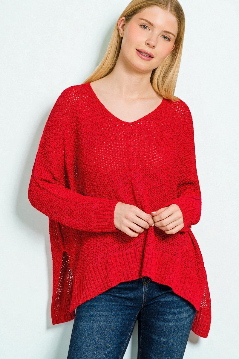 Crimson V-Neck Knit Sweater