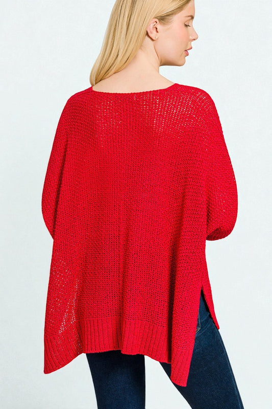 Crimson V-Neck Knit Sweater