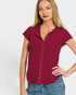 Berry Waffle Knit Snap Button Top