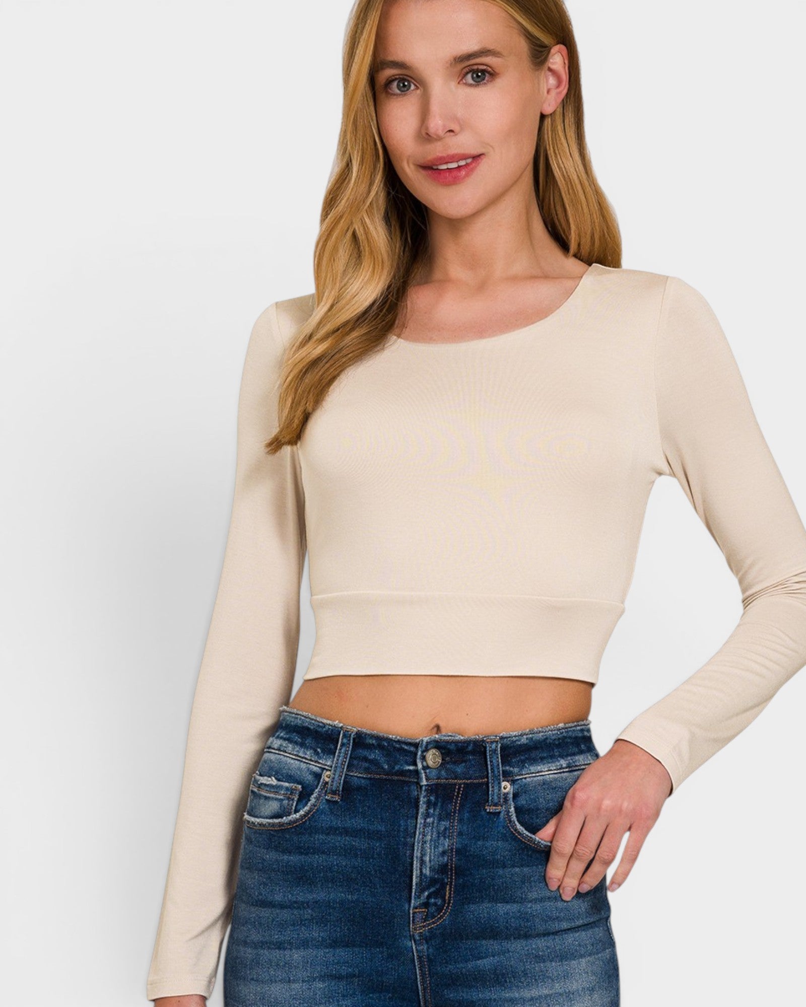 Ivory Long Sleeve Cropped Top