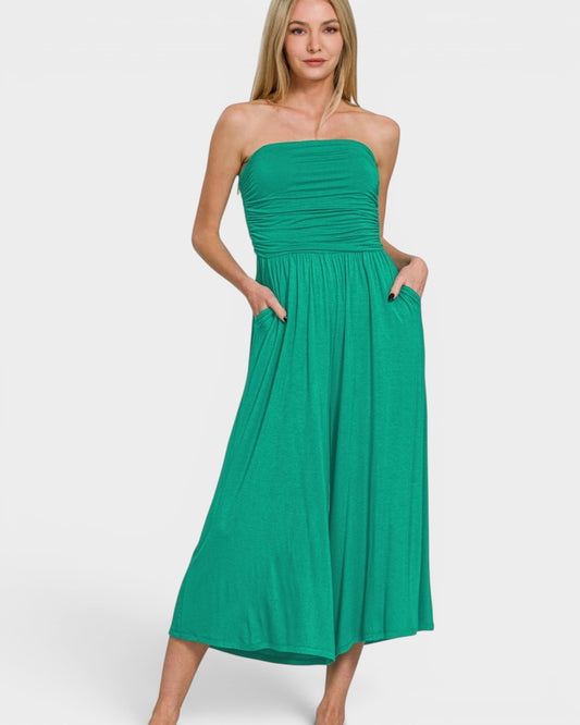 Emerald Strapless Wide Leg Jumpsuit