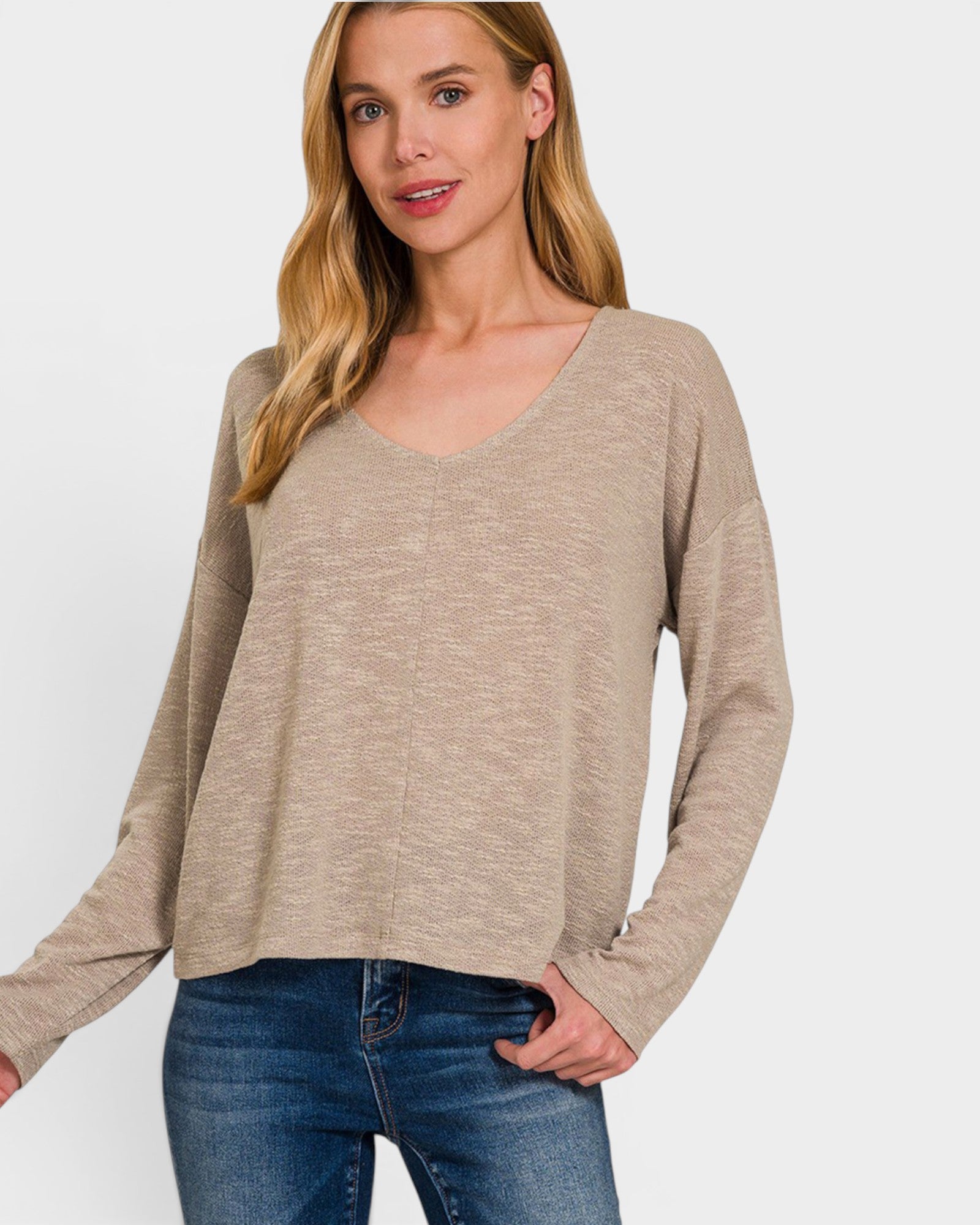 T-shirt à manches longues et épaules tombantes en moka clair