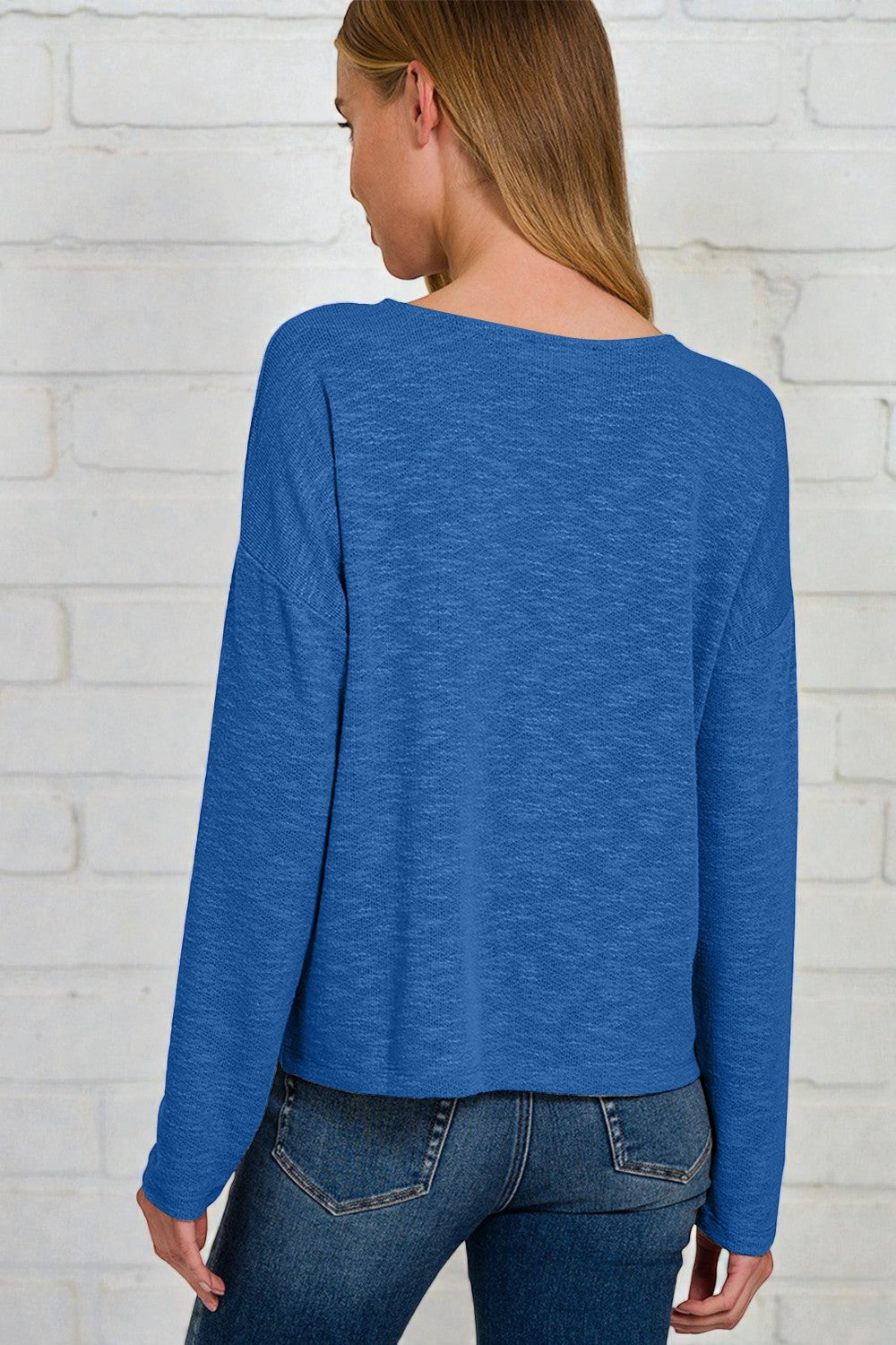Denim Blue V-Neck Long Sleeve Top