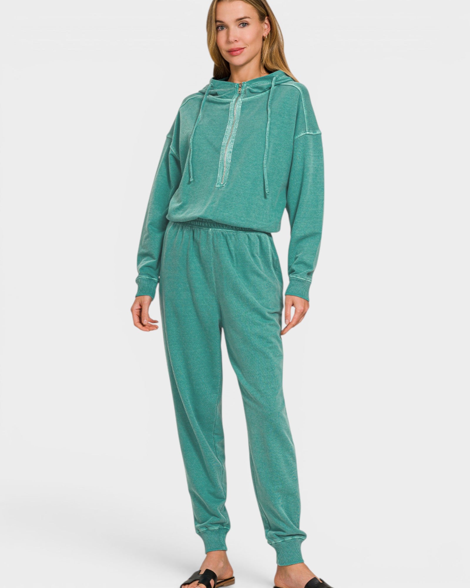 Teal Hooded Jogger Jumpsuit