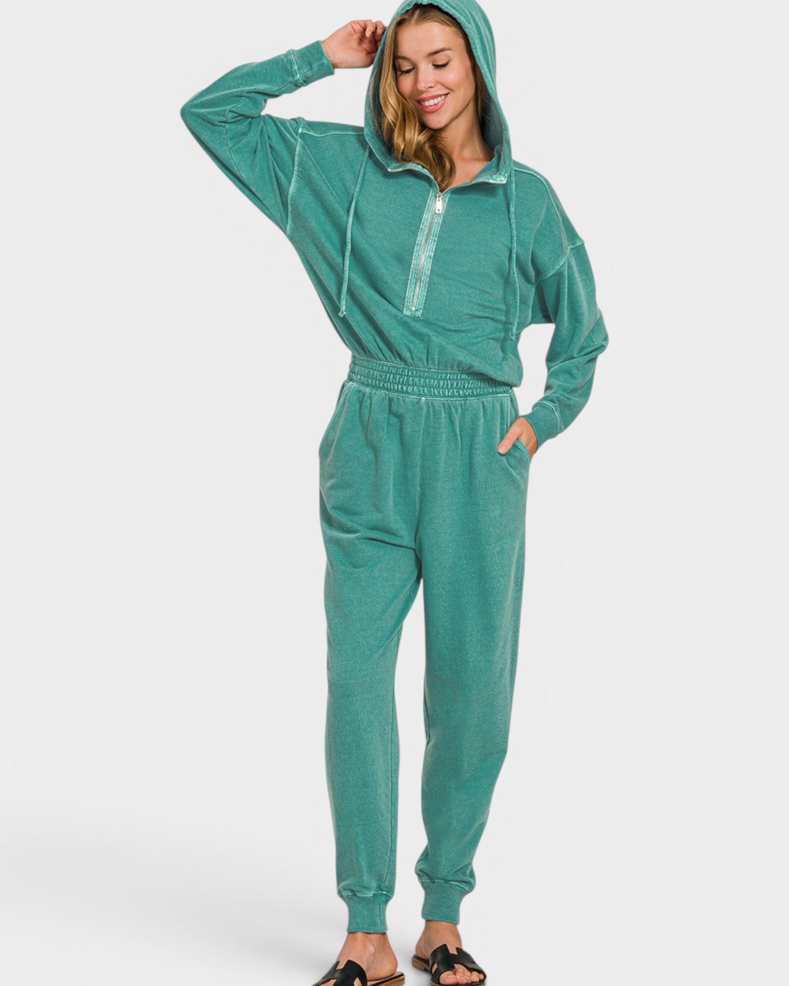 Teal Hooded Jogger Jumpsuit